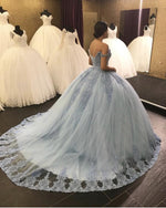 Load image into Gallery viewer, Lace Embroidery Tulle Ball Gowns Wedding Off Shoulder Dresses
