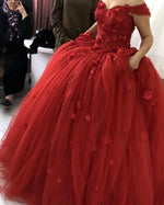 Cargar imagen en el visor de la galería, 3D Flowers Sweetheart Off Shoulder Organza Ball Gowns Quinceanera Dresses
