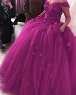 Cargar imagen en el visor de la galería, 3D Flowers Sweetheart Off Shoulder Organza Ball Gowns Quinceanera Dresses
