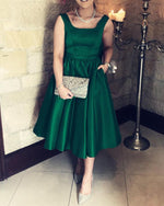 Afbeelding in Gallery-weergave laden, Emerald-Green-Bridesmaid-Dresses-Tea-Length-Wedding-Party-Dress
