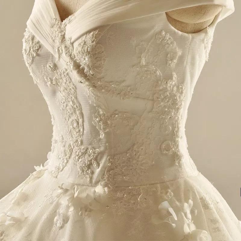Ivory Lace A-line V Neck Off The Shoulder Wedding Dresses Princess 2018