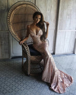 Load image into Gallery viewer, Long-Rose-Gold-Prom-Dresses-Mermaid-Sequins-Evening-gowns
