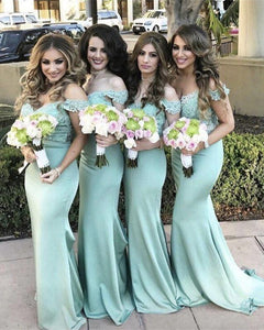Elegant Lace V-neck Off The Shoulder Bridesmaid Dresses Mermaid
