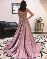 Load image into Gallery viewer, Long Sexy V-neck Cross Back Satin Prom Dresses 2019

