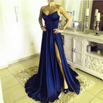 Load image into Gallery viewer, Sexy A Line Strapless Long Satin Split Prom Dresses
