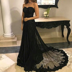 Afbeelding in Gallery-weergave laden, Black Sweetheart Tulle Mermaid Evening Gowns Lace Appliques
