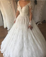 Load image into Gallery viewer, Ivory Lace Appliques Long Sleeves Ball Gowns Wedding Dresses
