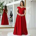Load image into Gallery viewer, Red Satin Long V Neck Prom Dresses Ball Gowns 2018
