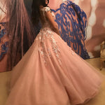 Cargar imagen en el visor de la galería, Pretty Pink Tulle Princess Style Cap Sleeves Quinceanera Dresses Lace Embroidery

