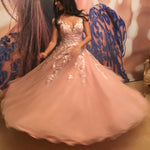 Load image into Gallery viewer, Pretty Pink Tulle Princess Style Cap Sleeves Quinceanera Dresses Lace Embroidery

