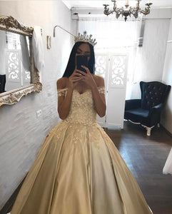 Elegant Lace Off The Shoulder Ball Gowns Satin Wedding Dresses 2018
