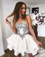Load image into Gallery viewer, Elegant Short Silver Lace Cap Sleeves Ruffles Homecoming Dresses
