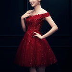Load image into Gallery viewer, Elegant Lace Appliques V Neck Off The Shoulder Sequin Skirt Homecoming Dresses 2022
