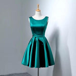 Load image into Gallery viewer, Hunter Green Satin Homecoming Dresses Short Bow Back Prom Gowns
