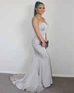 Load image into Gallery viewer, Long-Silver-Bridesmaid-Dresses-Satin-Prom-Dresses-Mermaid-Sexy
