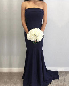 Simple-Bridesmaid-Dresses-Long-Satin-Strapless-Formal-Mermaid-Gowns