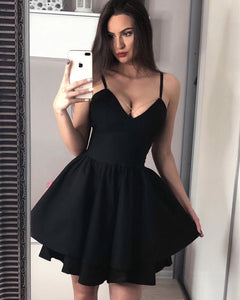 Sexy Spaghetti Straps V-neck Ruffles Satin Prom Homecoming Dresses