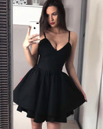 Load image into Gallery viewer, Spaghetti V-neck Ruffle Hem Satin Cocktail Homecoming Dresses
