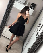 Load image into Gallery viewer, Sexy Spaghetti Straps V-neck Ruffles Satin Prom Homecoming Dresses

