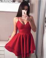 Load image into Gallery viewer, Sexy Spaghetti Straps V-neck Ruffles Satin Prom Homecoming Dresses
