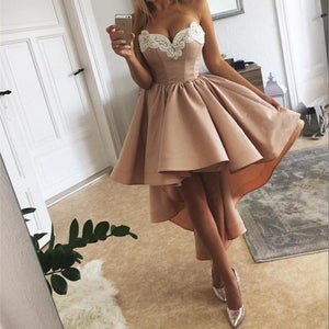 Gorgeous Lace Embroidery Sweetheart A Line High Low Prom Dresses 2018