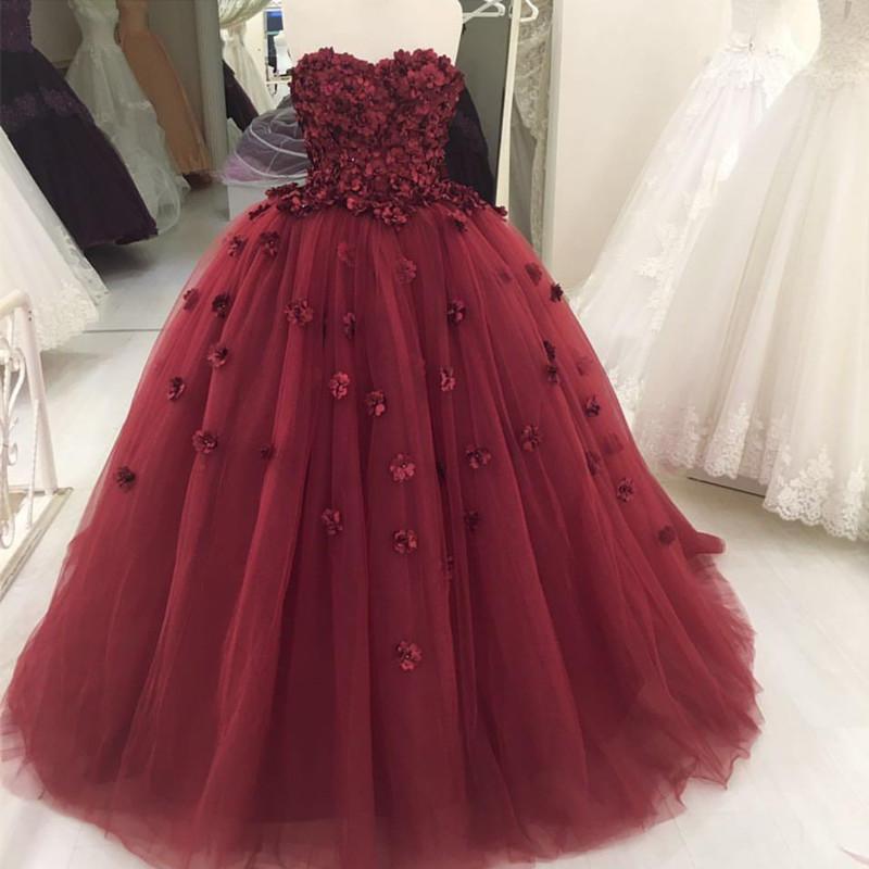 Lovely Flower Sweetheart Tulle Ball Gowns Quinceanera Dresses 2019