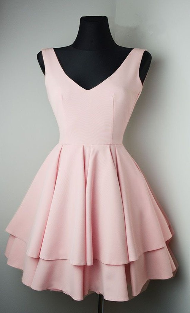 Pretty Short Satin V Neck Ruffle Homecoming Dresses