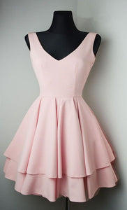 Pretty Short Satin V Neck Ruffle Homecoming Dresses