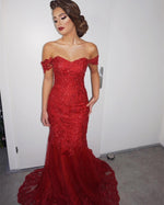 Load image into Gallery viewer, Elegant Lace Off The Shoulder Sweetheart Mermaid Evening Dresses
