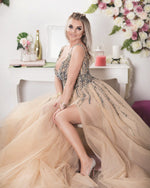 Cargar imagen en el visor de la galería, Long Tulle Sequins Beaded Split Prom Dresses Plus Size Formal Gowns
