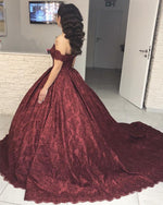 Load image into Gallery viewer, Dark-Red-Off-Shoulder-Wedding-Dresses-For-Bride
