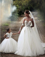 Load image into Gallery viewer, Princess Wedding Dresses Sheer Long Sleeves Lace Embroidery
