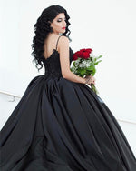 Load image into Gallery viewer, Black Lace Embroidery V-neck Satin Ball Gowns Wedding Dresses
