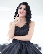 Load image into Gallery viewer, Black Lace Embroidery V-neck Satin Ball Gowns Wedding Dresses
