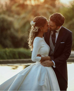 Modest Wedding Dresses Satin Ball Gowns With Sleeves