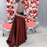 Load image into Gallery viewer, Luxurious Sequins Beaded V Neck Floor Length Satin Prom Dresses 2018
