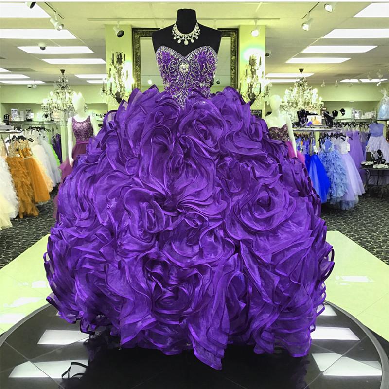 Crystal Beaded Sweetheart Organza Ball Gowns Quinceanera Dresses