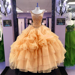 Cargar imagen en el visor de la galería, Jewelry Neck Beaded Bodice Organza Layered Ball Gowns Quinceanera Dresses
