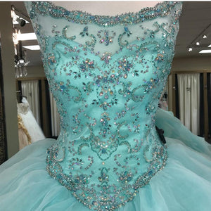 Jewelry Neck Beaded Bodice Organza Layered Ball Gowns Quinceanera Dresses