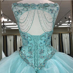 Cargar imagen en el visor de la galería, Jewelry Neck Beaded Bodice Organza Layered Ball Gowns Quinceanera Dresses
