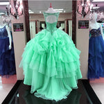 Cargar imagen en el visor de la galería, Jewelry Neck Beaded Bodice Organza Layered Ball Gowns Quinceanera Dresses
