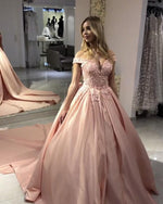 Load image into Gallery viewer, Blush Pink Satin Ball Gowns Lace Off Shoulder
