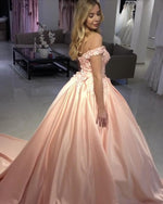 Load image into Gallery viewer, Blush Pink Satin Ball Gowns Lace Off Shoulder

