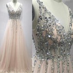 Load image into Gallery viewer, Pretty Sequins Long Tulle V-neck Prom Evening Gowns
