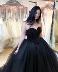 Fully Beaded Sweetheart Bodice Corset Tulle Ball Gowns Wedding Dresses-wedding dresses-coloredwedding-Black-2-coloredwedding