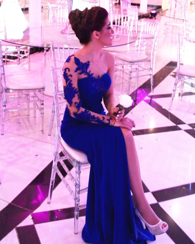 Gorgeous Lace Embroidery One Shoulder Leg Split Prom Dresses Mermaid 2018