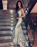 Load image into Gallery viewer, Long Strapless Bodice Corset Sequins Mermaid Bridesmaid Dresses
