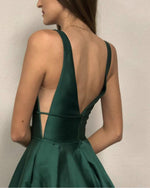 Load image into Gallery viewer, Sexy Long Satin V-neck Corset Prom Evening Dresses
