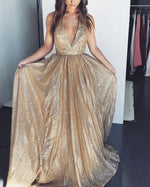 Load image into Gallery viewer, Plunge V-neck Long Sequins Evening Prom Dresses
