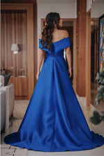 Load image into Gallery viewer, Long Satin Off Shoulder Prom Evening Dresses Beaded Sashes
